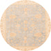 Round Machine Washable Abstract Deep Peach Orange Rug, wshabs3666