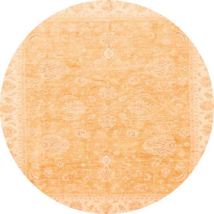 Round Machine Washable Oriental Orange Traditional Area Rugs, wshabs3666org