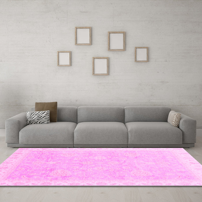 Machine Washable Oriental Pink Traditional Rug in a Living Room, wshabs3666pnk
