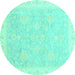 Round Machine Washable Oriental Turquoise Traditional Area Rugs, wshabs3666turq