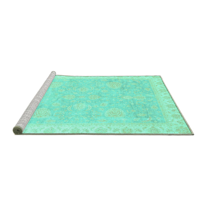 Sideview of Machine Washable Oriental Turquoise Traditional Area Rugs, wshabs3666turq