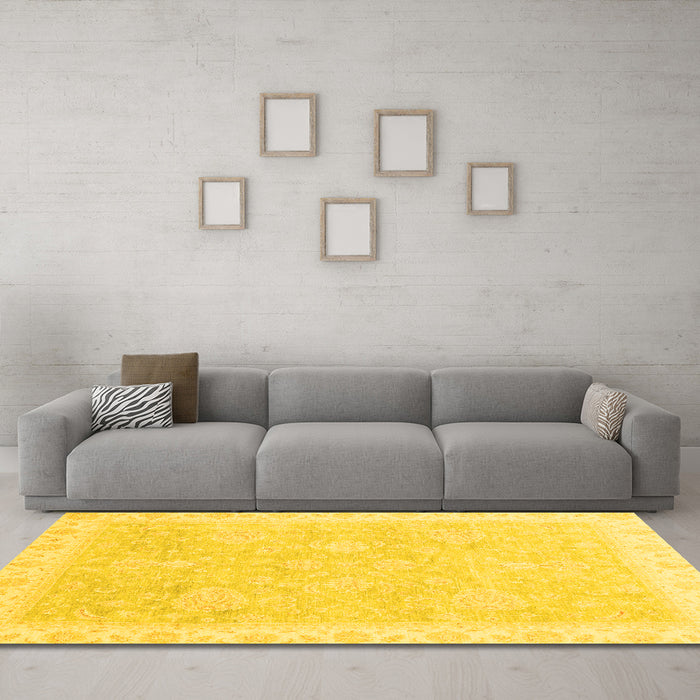 Machine Washable Oriental Yellow Traditional Rug in a Living Room, wshabs3666yw
