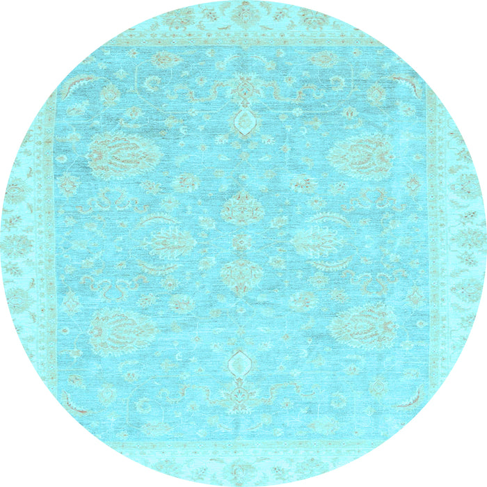 Round Machine Washable Oriental Light Blue Traditional Rug, wshabs3666lblu