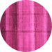 Round Machine Washable Abstract Pink Modern Rug, wshabs3667pnk