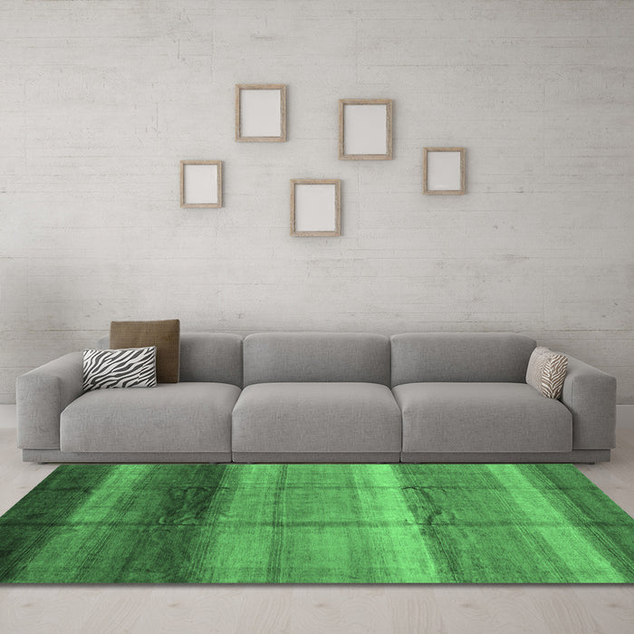 Machine Washable Abstract Emerald Green Modern Area Rugs in a Living Room,, wshabs3667emgrn