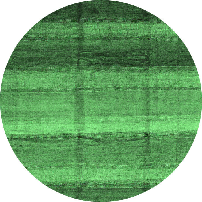 Round Machine Washable Abstract Emerald Green Modern Area Rugs, wshabs3667emgrn