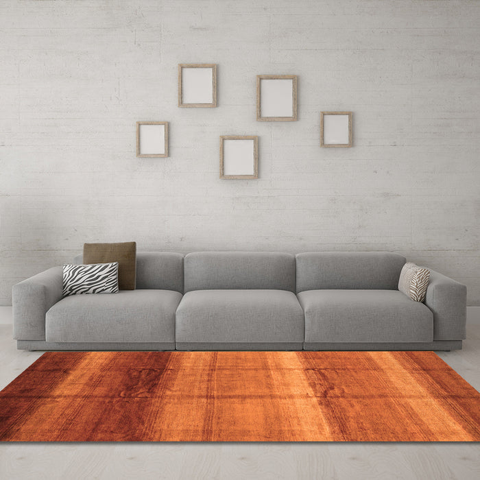 Machine Washable Abstract Orange Modern Area Rugs in a Living Room, wshabs3667org