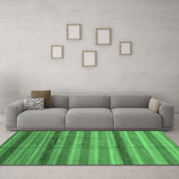 Machine Washable Abstract Emerald Green Modern Area Rugs in a Living Room,, wshabs3668emgrn
