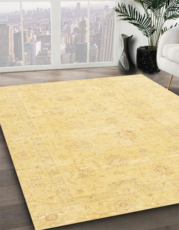 Abstract Chrome Gold Yellow Oriental Rug in Family Room, abs3669