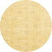 Round Abstract Chrome Gold Yellow Oriental Rug, abs3669