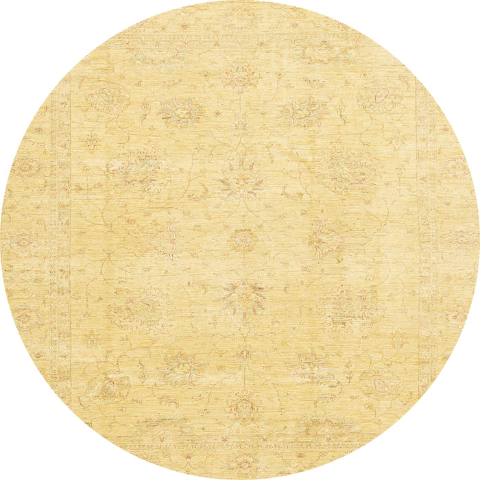 Round Machine Washable Abstract Chrome Gold Yellow Rug, wshabs3669