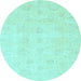 Round Oriental Light Blue Traditional Rug, abs3669lblu