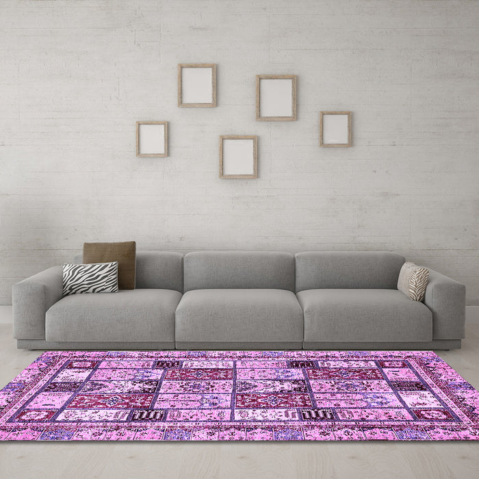 Machine Washable Abstract Purple Modern Area Rugs in a Living Room, wshabs366pur