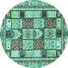 Round Machine Washable Abstract Turquoise Modern Area Rugs, wshabs366turq