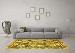 Machine Washable Abstract Yellow Modern Rug in a Living Room, wshabs366yw