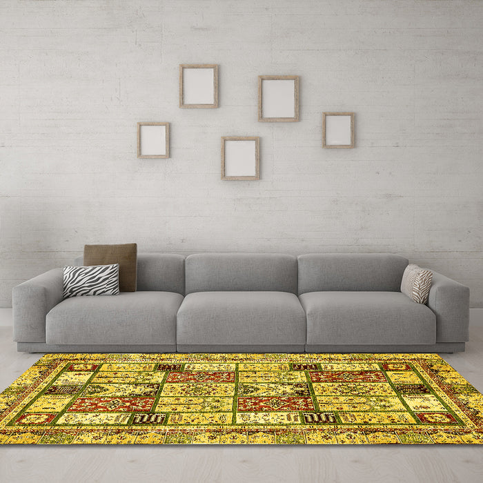 Machine Washable Abstract Yellow Modern Rug in a Living Room, wshabs366yw