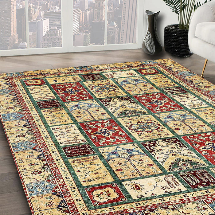 Abstract Brown Gold Modern Rug in Family Room, abs366