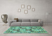 Machine Washable Abstract Turquoise Modern Area Rugs in a Living Room,, wshabs366turq