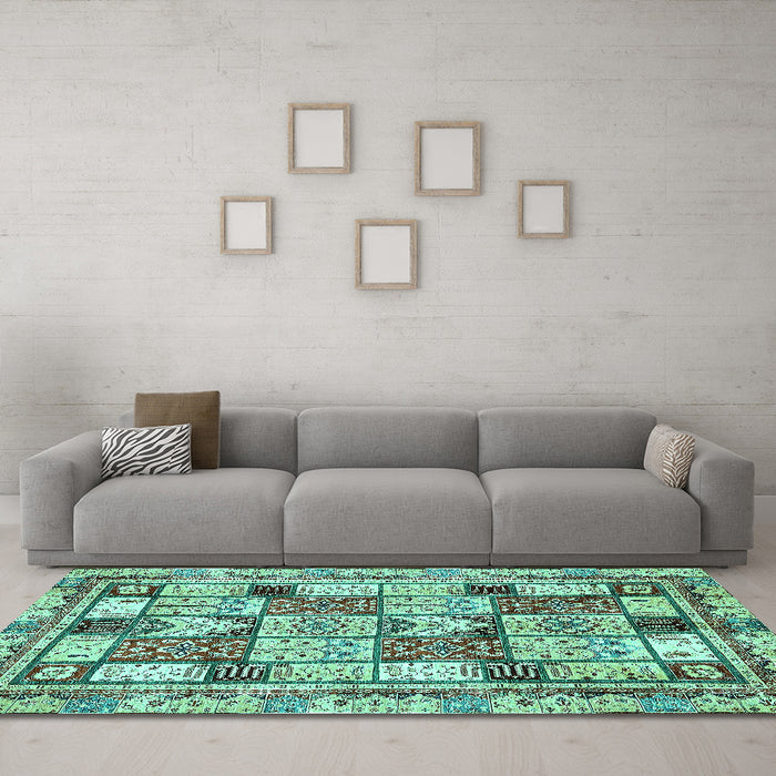 Machine Washable Abstract Turquoise Modern Area Rugs in a Living Room,, wshabs366turq