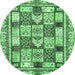 Round Machine Washable Abstract Emerald Green Modern Area Rugs, wshabs366emgrn