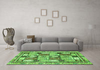 Machine Washable Abstract Green Modern Rug, wshabs366grn