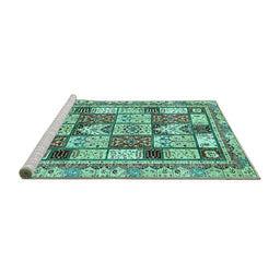 Sideview of Machine Washable Abstract Turquoise Modern Area Rugs, wshabs366turq
