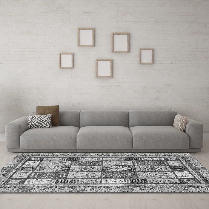 Machine Washable Abstract Gray Modern Rug in a Living Room,, wshabs366gry