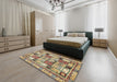 Abstract Brown Gold Modern Rug in a Bedroom, abs366