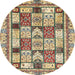 Round Machine Washable Abstract Brown Gold Rug, wshabs366