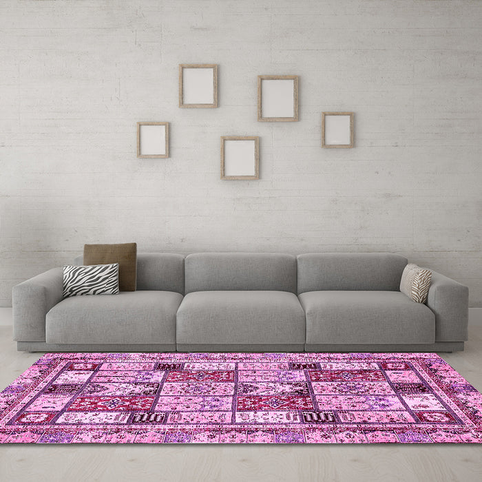 Machine Washable Abstract Pink Modern Rug in a Living Room, wshabs366pnk