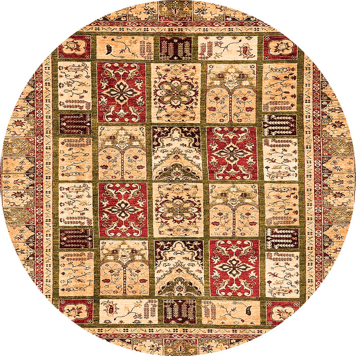 Round Machine Washable Abstract Orange Modern Area Rugs, wshabs366org