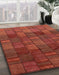 Abstract Red Modern Rug in Family Room, abs3670