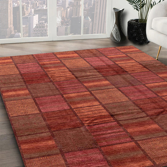 Abstract Red Modern Rug in Family Room, abs3670