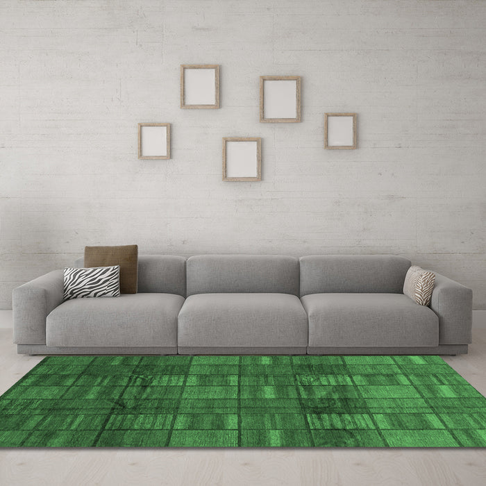 Machine Washable Abstract Emerald Green Modern Area Rugs in a Living Room,, wshabs3670emgrn