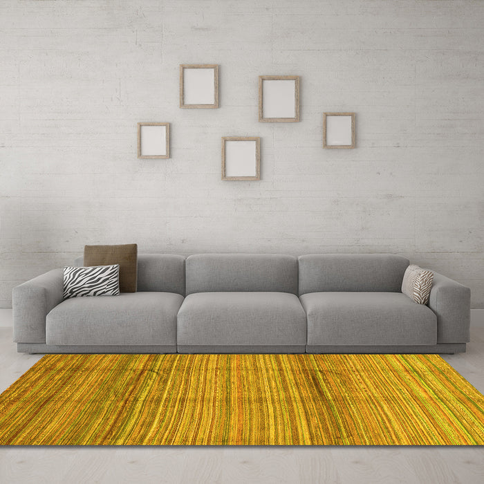 Machine Washable Abstract Yellow Modern Rug in a Living Room, wshabs3671yw