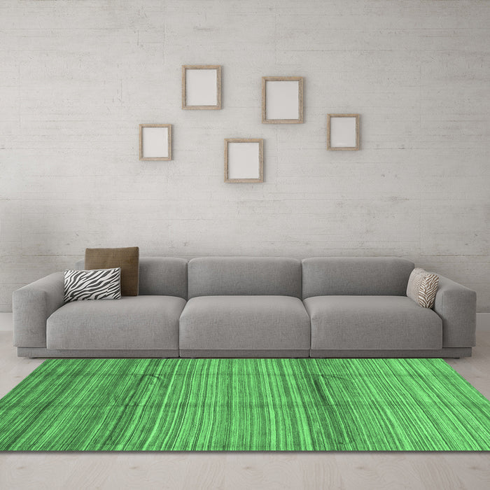Machine Washable Abstract Emerald Green Modern Area Rugs in a Living Room,, wshabs3671emgrn
