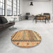 Round Machine Washable Abstract Light Brown Rug in a Office, wshabs3672