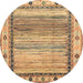 Round Machine Washable Abstract Light Brown Rug, wshabs3672