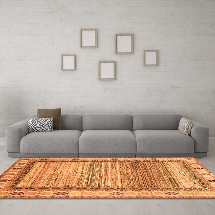 Machine Washable Abstract Orange Modern Area Rugs in a Living Room, wshabs3672org