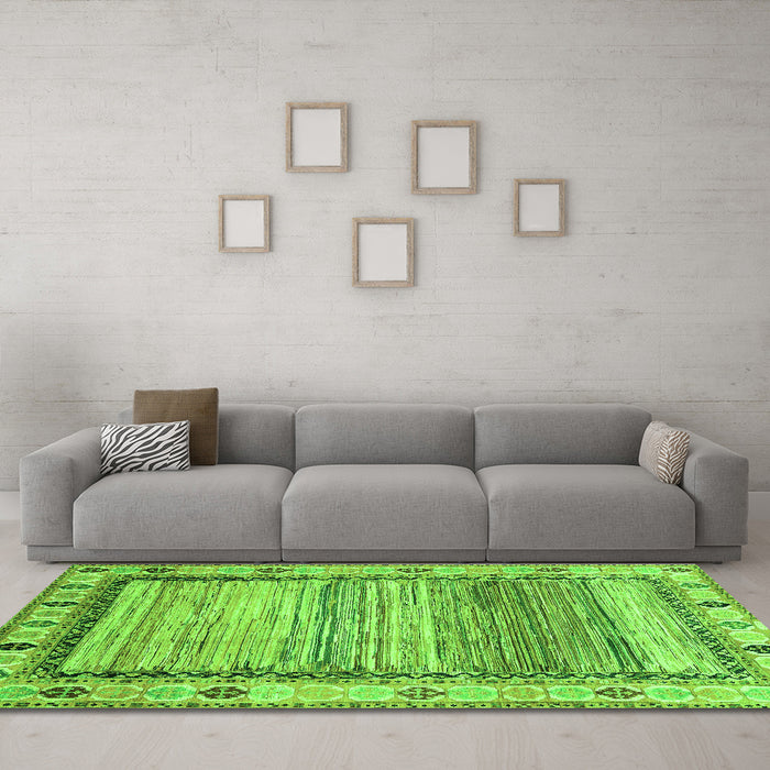 Machine Washable Abstract Green Modern Area Rugs in a Living Room,, wshabs3672grn