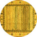 Round Abstract Yellow Modern Rug, abs3672yw