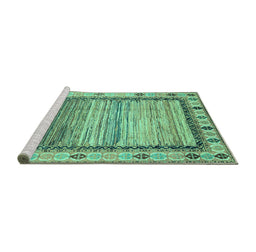 Sideview of Machine Washable Abstract Turquoise Modern Area Rugs, wshabs3672turq