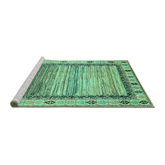Sideview of Machine Washable Abstract Turquoise Modern Area Rugs, wshabs3672turq