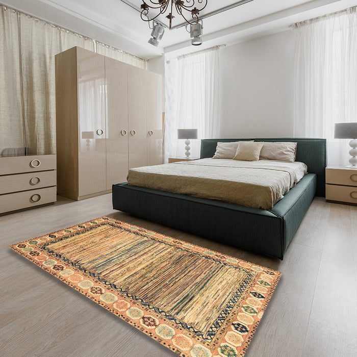 Abstract Light Brown Modern Rug in a Bedroom, abs3672