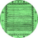 Round Machine Washable Abstract Emerald Green Modern Area Rugs, wshabs3672emgrn