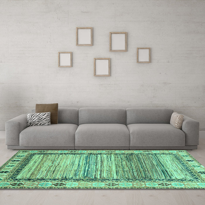 Machine Washable Abstract Turquoise Modern Area Rugs in a Living Room,, wshabs3672turq