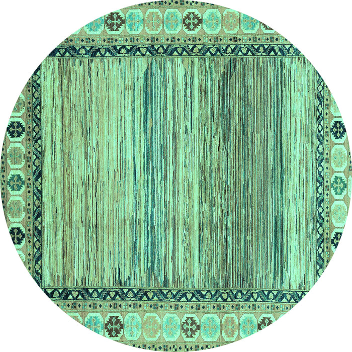 Round Machine Washable Abstract Turquoise Modern Area Rugs, wshabs3672turq