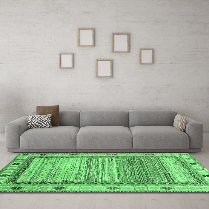 Machine Washable Abstract Emerald Green Modern Area Rugs in a Living Room,, wshabs3672emgrn