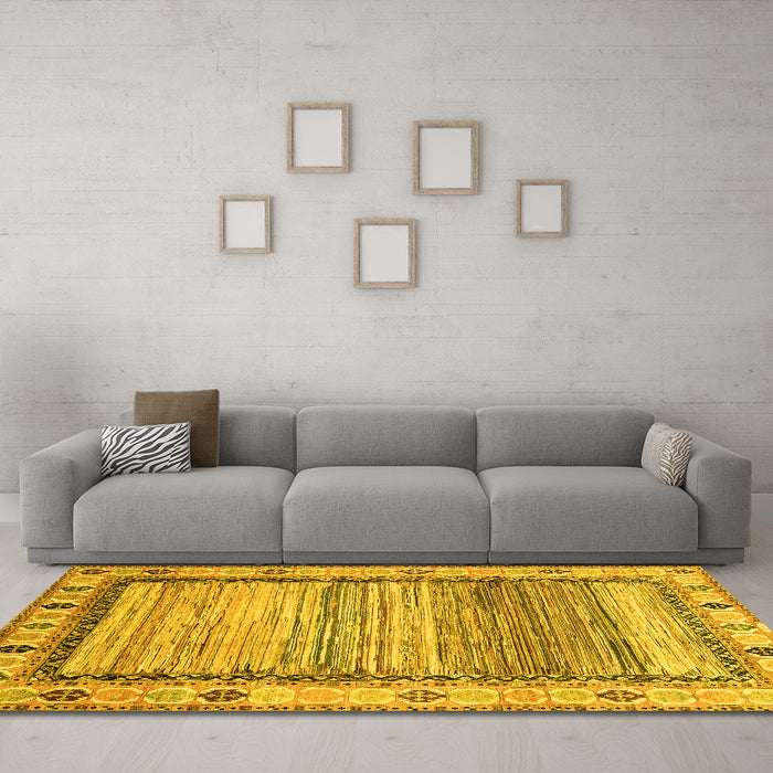 Machine Washable Abstract Yellow Modern Rug in a Living Room, wshabs3672yw