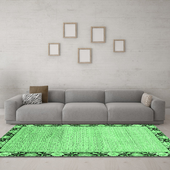 Machine Washable Abstract Emerald Green Modern Area Rugs in a Living Room,, wshabs3673emgrn
